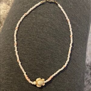pink and white turtle bead necklace